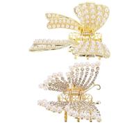 2pcs Butterfly Pearl Hair Claw Clip with Rhinestone Bowknot | Alloy Build with Pearl Accents, Golden Finish, Non Slip Grip for Parties and Birthdays