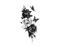 2pcs Butterfly Rose Flower Temporary Tattoos Stickers For Women Adult Girl Fake Tattoo Neck Arm Hands Small Tattoos(010)