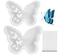 2Pcs Butterfly Silicone Casting Moulds, 3D Butterfly Themed Baking Mould, Holographic Resin Moulds Butterfly Shape with Candle Wick Wire, Butterfly Wings Fairy Resin Silicone Mould for Jelly Pudding