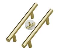2pcs Cabinet Pulls Aluminum Alloy Drawer Handles Gold Kitchen Knobs T Bar,Cupboard knockers Bedroom Knob Knobber for Dresser Wardrobe Door Levers,Furniture Hardware (Hole Distance 96mm)