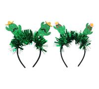 2pcs Cactus Headband with Pink Flower, High Elasticity Fiber Felt | Party Accessory for Family Gatherings, Green Colour, Cosplay Hair Hoop, Adorable Style, Floral Detail