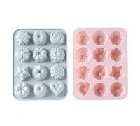 2PCS Cake Molds, Silicone Flowers Moulds, 12-Cavity Forms Baking Silicone Molds, for Cake Cookie Candy Making Chocolate Ice Cube Jelly Pudding (Pink, Gray-Blue)