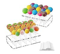 2Pcs Cake Pop Stand, Lollipop Holder Stand Acrylic 20 Holes Cake Pop Lollipop Stand, Lollipop Display Holder With 100 Sticks For Wedding Birthday Party Anniversary Carnival