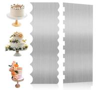 2Pcs Cake Scraper, Double Sided Cake Smoother, 4 Patterns Buttercream Smoother, Patterned Edge Scraper for Buttercream, Stainless Steel Cake Edge Scraper for Birthday Cake Decorating & Baking