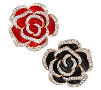 2Pcs Camellia Flower Brooch Pin Set, 1 Black & 1 Red Elegant Rhinestone Brooch for Women, Floral Lapel Pin for Dress, Coat, hat, Wedding, Party & Gift, Ladies' Fashion Clothing Accessory