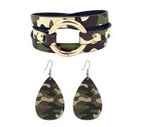 2PCS Camo Earrings and Bracelet Set Leather Circle Cuff Bangle Wrap Jewelry | 2 PCS Camo Earrings and Bracelet set Leather Circle Cuff Bangle Wrap for game days, field trips, work and weekends