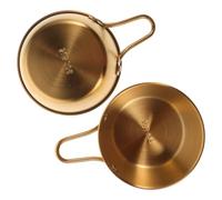 2pcs Camp Bowl Golden with Handle Stainless Steel for Makgeolli Coffee | Portable Grip, Smooth Polished Finish, Easy Cleaning, Compact Outdoor Tableware for Campers and Backyard Barbecue Hosts