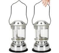 2Pcs Camping Lantern Candle Lantern 4.3x2.7" Portable Rustic Style Camping Lantern Silver Lantern with Handle Aluminum Alloy Windproof Candle Lamp for Candle
