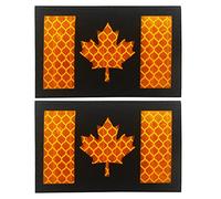 2PCS Canada Flag Reflective Patch Military Tactical Canadian Infrared IR Patches Morale Emblem Badges Applique Loop Hook Shoulder Sew on for Clothes Backpack Fastener Backing (Black Yellow)