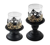 2Pcs Candle Holder Set for Tables Black Shabby Chic Pillar- Gothic Candlestick Holder Rustic Glass Candle Holders Centrepieces for Mantlepiece Fireplace Dinner Desk Tabletop Ornament