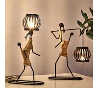 2Pcs Candle Holders for Tables, Retro Black Iron Tea Light Candle Holders, Vintage Candlestick Stand Little Girl Shaped with Hemp Rope Decorative Home Accessories for Valentine Christmas (C)