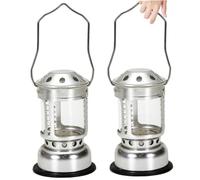2Pcs Candle Lantern 4.3x2.7" Portable Rustic Style Camping Lantern Silver with Handle Aluminum Alloy Windproof Candle Lamp for CandleCandle