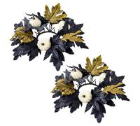 2Pcs Candle Rings Halloween Decoration Artificial Maple Leaves Fall Candle Rings Silk Halloween Mini Wreaths for Wedding Centerpiece Party Home Table Decor Style1