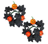 2Pcs Candle Rings Halloween Decoration Artificial Maple Leaves Fall Candle Rings Silk Halloween Mini Wreaths for Wedding Centerpiece Party Home Table Decor Style2