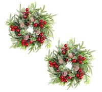 2Pcs Candle Rings with Red Berries & Pinecones Artificial Christmas Candle Wreath for Pillars Wedding Winter Table Front Door