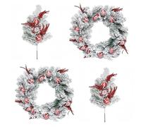 2Pcs Candy Cane Snow Christmas Wreath 56cm & Candy Cane Snow Spray 60cm Artificial Red and White Wreath with Candy Cane for Xmas Home Front Door Fireplace Decoration