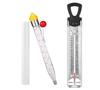 2Pcs Candy Thermometer with Pot Clip, Stainless Steel Deep Fry Oil Thermometer with Hanging Hook Instant Read Glass Cooking Oil Candy Fry Jam Sugar Syrup Jelly Food Thermometer for Food