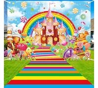 2Pcs Candyland Party Decorations Colorful Lollipop Candy Photography Backdrop Colorful Polyester Runway Rug for Kids Candyland Birthday Baby Shower BannerProps (Colorful-2pcs)