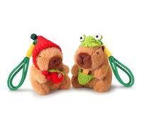 2pcs Capybara Keychain Stuffed Animal Simulation Capybara Toy Keyring Wearing Hat Cute Ornament Small Decor as Keychain Key-rings Capybara Gift for Unisex Cartoon Rodent Toy Pendant with Rope