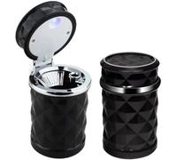 2pcs Car Ashtray, Portable Car Smokeless Cylinder Ashtray, Self-extinguishing Ashtray with Lid and Led Light Indicator for Vehicle Truck Office Home
