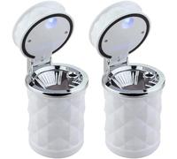 2pcs Car Ashtray, Portable Car Smokeless Cylinder Ashtray, Self-extinguishing Ashtray with Lid and Led Light Indicator for Vehicle Truck Office Home