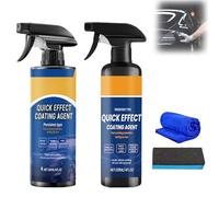 2Pcs Car Ceramic Coating Spray, Quick Effect Coating Agent Spray, Quick Coat Car Wax for Waterless Wash, Car Scratch Wax Polish, Oil Film Emulsion Glass Cleaner with Sponge & Cloth