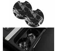 2PCS Car Coaster for Cup Holders Universal Auto Cup Mat Black and White Marble Cup Coaster Pad 2.7" Waterproof Neoprene Non-Slip Cup Holder Coasters Car Interior Accessories for Women Men