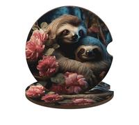 2PCS Car Coasters A Sloth and A Baby Sloth Car Cup Coaster Universal Automotive Waterproof Non-Slip Cups Holders Sift-Proof Spill Holder with Cork Base Cars Interior Accessories
