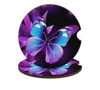 2PCS Car Coasters Blue Purple Butterfly Car Cup Coaster Universal Automotive Waterproof Non-Slip Cups Holders Sift-Proof Spill Holder with Cork Base Cars Interior Accessories