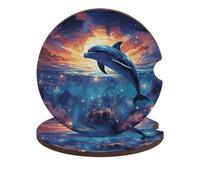 2PCS Car Coasters Colorful Starry Sky Ocean Dolphin Car Cup Coaster Universal Automotive Waterproof Non-Slip Cups Holders Sift-Proof Spill Holder with Cork Base Cars Interior Accessories