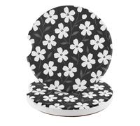 2pcs Car Cup Coasters, 2.6in Absorbent Ceramic Car Coasters with Cork Backing Non-Slip Cup Holders Vehicle Interior Decor Accessories for Women Men (Retro White Flowers)