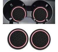 2PCS Car Cup Holder Coasters, Dustproof Automotive Interior Accessories Mat,2.75 Inch Non-Slip Insert Water Bottle Holder Pads, Universal for Vehicles, Trucks, RVs and More (Black/Pink)