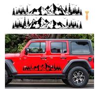 2PCS Car Decal Mountain Forest Birds, Waterproof Vinyl Car Side Body Window Stickers Auto Graphic Stickers Hood Decal Decor for SUV Off-Road Vehicles Jeep Camper RV Truck Camper Van, Black, 100x18.5cm