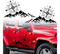2Pcs Car Decals Mountain Compass,Cool Auto Stickers Waterproof Vinyl Hood Decal Car Window Sticker Auto Graphics Body Side Door Trunk Decoration for Racing Car SUV Truck Off-Road Vehicle Jeep RV,Black