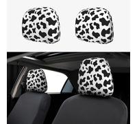 2pcs Car Head Rest Covers Black And White Cow Pattern Breathable Universal Car Interior Accessories Stretch Elastic Seat Protector 26 X 28 Cm/10.2 X 11 Inches