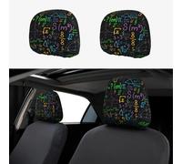 2pcs Car Head Rest Covers Multicolor Math Formulas Breathable Universal Car Interior Accessories Stretch Elastic Seat Protector 26 X 28 Cm/10.2 X 11 Inches