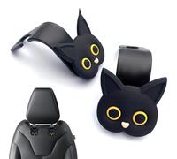 2Pcs Car Headrest Hooks - Cute Cartoon Cat Car Seat Hooks for Headrest Decorative Hanging Black Vehicle Hanger for Purses, Bags, Groceries Seat for