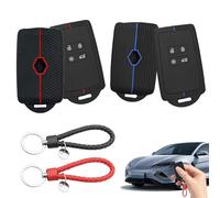 2PCS Car Key Cover for Renault and Dacia 4 Button Key Fob Holder for Renault, Clio, Megane, Kadjar, Captur, Soft TPU Car Key Card Protection Case with Keychain (Blue Line/Red Line)