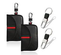 2Pcs Car Key Pouch, Genuine Leather Car Key Case, Large Capacity Car Key Pouch, Key Signal Blocker, RFID Anti-Theft Car Security Bag, with 2 Pcs Metal Key Fobs