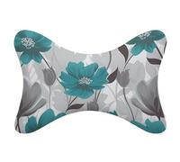 2Pcs Car Neck Pillow Ultra Comfortable Soft Car Headrest Pillow Teal Grey And White Floral Car Seat Pillow Head Rest Cushion Universal Breathable Removable Headrest Pillow for Driving, Traveling, Home