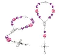 2PCs Car Rosary Beads Cross for Mirror Hanging,Rosary Catholic Charms Car Decorations,Cross Rear View Mirror Pendant,Steering Wheel Rosary,Cars Hanging Accessories Interior for Men & Women (Purple)