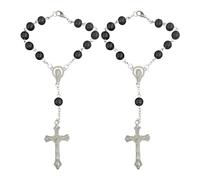 2PCS Car Rosary for Rearview Mirror, Black Rosary Pendant Car Interior Rear View Mirror Charm Auto Decors, Car Medal and Cross Personalized Hanging Accessories for Women Men (Black)