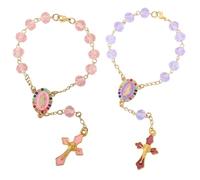 2Pcs Car Rosary for Rearview Mirror Hanging, Rosary Pendant Beads Cross Religious Ornament, Rosemary Car Hanging Accessories with Catholic Charms for Baptism First Communion Wedding Decoration