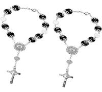 2Pcs Car Rosary Rearview Mirror Auto Rosary Hanging, Black