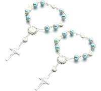 2Pcs Car Rosary Rearview Mirror Auto Rosary Hanging, Blue