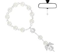 2Pcs Car Rosary Rearview Mirror Pendant,Guardian Angel Car Rosary Chain for Truck Bike Motorcycle Car Mirror Hanging Accessories Decor,Catholic Car Charm for Faith, Protection & Blessings (Silver)