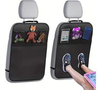 2PCS Car Seat Back Kick Protectors, Waterproof Anti-kick Cover, with 3 Pocket Storage Organizers, Compatible with Hyundai Bayon Tucson Ioniq