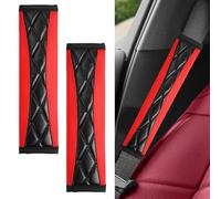 2PCS Car Seat Belt Cover Pad,Soft Leather Seatbelt Covers for Car,Seatbelt Shoulder Strap Protector,Vehicle Shoulder Pad Cushions,Universal Auto Safe Belt Harness Cushion Pad for Kids (Red)