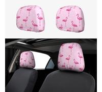 2pcs Car Seat Headrest Cover Beautiful Polka Dot Pink Flamingos Breathable Universal Stretch Elastic Car Head Rest Cover Protector 26 X 28 Cm/10.2 X 11 Inches