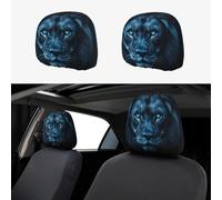 2pcs Car Seat Headrest Cover Blue Eye Lion Breathable Universal Stretch Elastic Car Head Rest Cover Protector 26 X 28 Cm/10.2 X 11 Inches